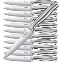 D.Perlla Steakmesser Steakmesser-Set aus Edelstahl, 12-teilig, mit Mikro-Wellenschliff (12 Stück), gebogener, ergonomischer Griff, einteilige Konstruktion aus Edelstahl