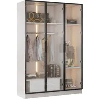 Merax Kleiderschrank Hochschrank, Vitrine mit Glastüren und LED,Drehtürenschrank,Wäscheschrank,Garderobe
