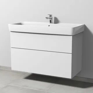 Sanipa 3way Waschtischunterbau zu Geberit Renova Plan Waschtisch mit 2 Auszügen, Weiß-Soft SM88143
