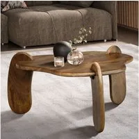 FINEBUY Couchtisch FB102707 Massivholz Ø78cm Design Wohnzimmertisch in organischer Form (78x78x39,5 cm Sofatisch Mango Massivholz Walnuss), Wohnzimmertisch Organisch, Kaffeetisch Modern