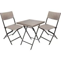 BRUBAKER Balkonset Toskana mit Tisch und Stühlen - Wetterfest klappbar und platzsparend, (Braun Grau, 1-tlg., Bistroset mit Klappstühlen), Polyrattan Balkonmöbel Set - Sitzgruppe für Balkon Terrasse Garten