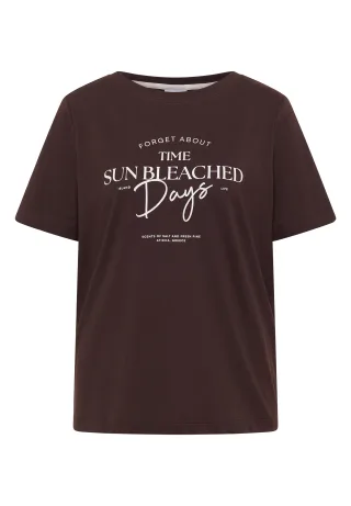 CECIL - T-Shirt mit Boat Neck und Wording Artwork brown cacao - Gr. - S