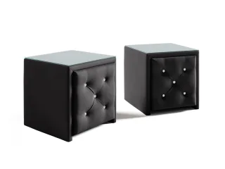 Nachttisch Nachtkonsole 2er Set SEVRA 50x50cm in Stoff Elisa Velvet Schwarz