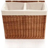 Lycce Wäschesortierer Wäschekorb 2 Fächer 120 l Wäschesortierer Weide natur 67 x 33 x 56 cm