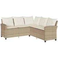 vidaXL Gartenlounge-Set L-förmiges Couchsofa mit Kissen Beige Polyrattan, (1-tlg)