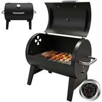 SunJas Holzkohlegrill K-4930 grill holzkohle mit Thermometer und deckel,Smoker Räucherofen, Campinggrill Kohle BBQ Grills, Grillrost 43x32 cm, Geeignet für 3–5 Personen