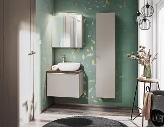 OUTLET Badmöbel Set 3-tlg Badezimmerset AKAN Taupe Spiegelschrank 60cm ohne W...