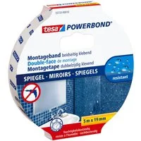 tesa Doppelklebeband POWERBOND Spiegel Doppelseitiges Klebeband (Packung, 1-St) extra starkes Montageband - wasserfest / fürs Bad geeignet