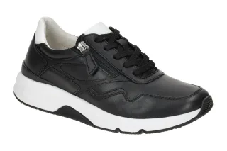 Gabor 66.896.67 Rollingsoft Damen Sneaker Schwarz/Wei? Echtleder Comfort Fu?bett