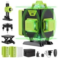 AeroAxis Laserwasserwaage 4D Kreuzlinienlaser, 16 grüne 360°-Linien, Selbstnivellierend, IP54, (Set), 4x 360°-Design, Fernbedienung, 2x Batterie für Innenbereich Baustelle