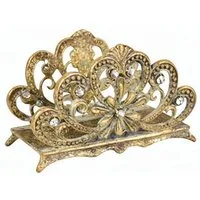 Chic Antique Serviettenhalter Serviettenhalter mit Spitzenkante Kristallsteinchen Antique Grün Gold, Gusseisen Grün L9xH6xT4cm, Mit funkelnden Kristallsteinchen und Ornamentdesign Spitzenkante