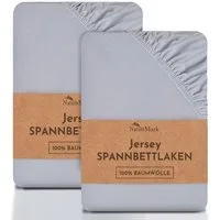 NatureMark Spannbettlaken 2er-Set Jersey Spannbetttuch 100% Baumwolle, 100% Baumwolle, Gummizug: rundum, (2 Stück), grau