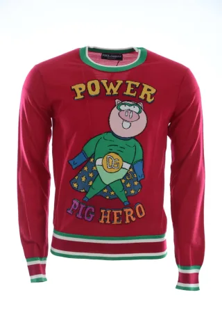 Pull pour homme Dolce & Gabbana Cochon de l'année en laine et soie rouge
