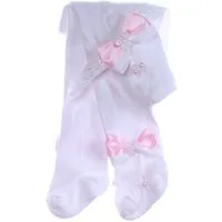 La Bortini Strumpfhose Strumpfhose und Stirnband Baby und Kinder Set 2Tlg in Weiß mit Schleifchen in Rosa, 44 50 56 62 68 74 80 86 92 98 104 110