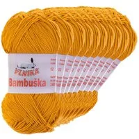 VLNIKA 10 x 50g Häkelgarn Bambuska Sommergarn Strickgarn Baumwolle Viskose Häkelwolle, 205 m (Sparpaket, 10 x 50g Knäuel), 52 senfgelb