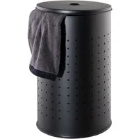 Home4You Wäschetonne Schwarz, Edelstahl, 54 Liter, Höhe 57 cm, Ø 35 cm, (1 St), mit Deckel und Belüftungslöcher