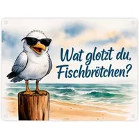 speecheese Metallschild Wat glotzt du Fischbrötchen? Möwe mit Sonnenbrille Metallschild in cm
