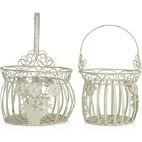 Moritz Blumentopf Pflanzkörbe Metall 2er Set weiss CB-17-W, Blumentopf Pflanzkorb Pflanzkübel Pflanzenampel Gartendeko Hängekorb