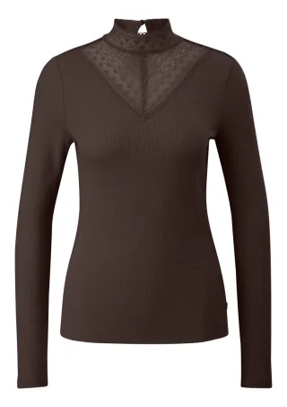 Q/S designed by - Langarmshirt mit Spitze braun - Gr. - XS