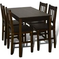 vidaXL Essgruppe, Esstisch Holztisch mit 4 Holzstühlen Esszimmerset braun