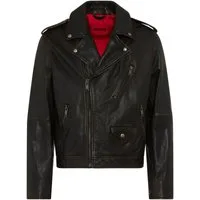 HUGO Lederjacke Levon Biker-Style, echtes Leder, Reißverschlüsse
