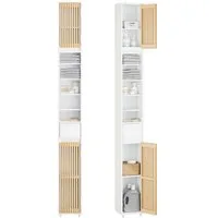 SoBuy Hochschrank BZR34 Badezimmerschrank Hochschrank Schmal Badschrank für kleine Bäder Badkommode, mit verstellbare Ablagen Platzsparender, Waschbecken, WC