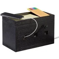 relaxdays Kabelkanal Kabelbox Bambus schwarz