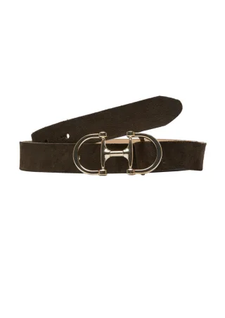 s.Oliver BLACK LABEL - Veloursleder-Gürtel mit eleganter Metall-Schließe braun - Gr. - 80