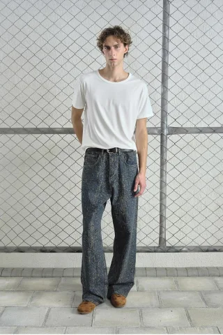 Baggy Fit Strukturierte Denim Jeans