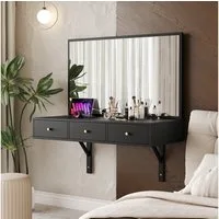REDOM Schminktisch Platzsparender Hängekommode (mit Spiegel, 3 Schublade und Steckdosen, Getränkehalter, schwarz, 1-St., B100/D45/H105 cm)