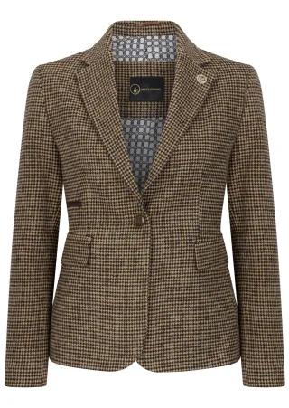 Maßgeschneiderter Damenblazer aus Wollmischung mit Hahnentrittmuster in Braun