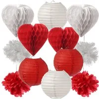 MARELIDA Papierdekoration Partyset Papierdekoration 12-teilig Papierblume Lampions Waben Herzen