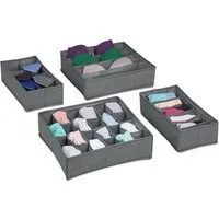 relaxdays Schubladeneinsatz 4 tlg. Unterwäsche Organizer Set, Hellgrau