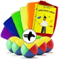 Diabolo Freizeitsport Jonglierball Set - Jonglierbälle & Jongliertücher - Jonglierset (Zirkus Lernspiel mit Wurfbällen Tüchern und Anleitung, 11-St., Jonglage Starter Set mit Tüchern und Tricks ab 5 Jahren), Diabolo Juggling Bundle mit Anleitung für 