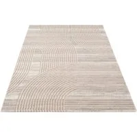 Carpetilla Designteppich Wohnzimmer Teppich Designer Teppich Welle Musterung Cream-L.Nerz, Rechtetig, Höhe: 13 mm, Wohnzimmer