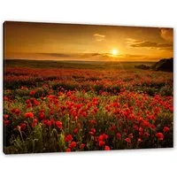 Pixxprint Leinwandbild Mohnblütenfeld bei Sonnenuntergang, Mohnblütenfeld bei Sonnenuntergang (1 St), Leinwandbild fertig bespannt, inkl. Zackenaufhänger