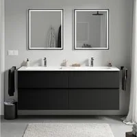 Bernstein Waschbeckenunterschrank LAVOA 160cm Schwarz matt BRUXELLES Weiß matt Waschtischunterschrank mit Doppelwaschbecken 4 Schubladen