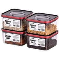 NEOFLAM® Vorratsdose Smart Seal Vorratsbehälter Set 4tlg. - Gr. 4x S - Rot, Kunststoff (AS & PP), Silikon, (4-tlg)
