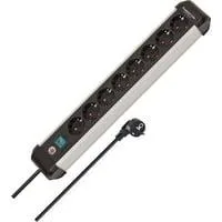 Premium-Alu-Line Steckdosenleiste 8-fach schwarz/aluminium, 3 Meter Kabel, mit Sicherheitsschalter