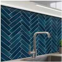 KitchenYeah Küchenrückwand Muster selbstklebend (keine Folie) Fischgrätenmuster - Kacheln - Tiefb, (1-tlg), Spritzschutz, Küche, Rückwand, Küchenwand, Küchenfront, 30x20 cm