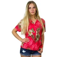 King Kameha Hawaiihemd Small Flower Funky Hawaiibluse Damen Kurzarm Front-Tasche Stylish