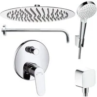 Hansgrohe und Jowi Duscharmatur Focus Unterputz Duschsystem, Regendusche runde Kopfbrause 300mm (Unterputz-Duschsystem, Set) Kopfbrause und Brausearm aus Edelstahl
