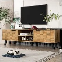 Merax Lowboard mit Holzmaserungsdesign und dämpfenden Scharnieren (1 St), TV-Schrank mit 2 Türen und 2 offenen Fächern, 160,5×35,5×45 cm