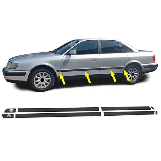 4x Zierleisten Türleisten Seitenleisten Leisten Set LINKS + RECHTS + CLIPS für Audi 100 C4 90-94