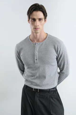 Komfortable Passform Button-Down Kragen Langarm-T-Shirt