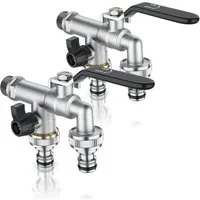 Brandson Absperrventil Absperrventil Wasserhahn Garten 1/2 Zoll & 3/4 Zoll aus Messing, (2-tlg), 2 separat schaltbare Ausgänge, Schnellkupplung, Dichtband für Garten