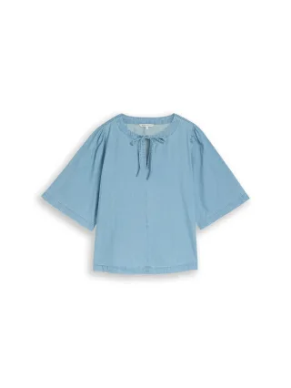 Denim Tom Tailor - Jeansbluse mit Schleifen-Detail clean light stone blue denim - Gr. - XL