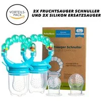 BabyHerz Schnuller Baby Fruchtsauger Schnuller für Obst und Gemüse - 2x Rasselschnuller, Zwei Fruchtsauger + Ersatz – spielerisch, sicher & BPA-frei genießen
