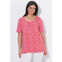 Ulla Popken T-Shirt T-Shirt Erdbeeren Zierfalten A-Linie Rundhals