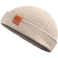 Manufaktur13 Beanie Fishermans Beanie - Strickmütze, Wintermütze, Dockermütze mit Echt-Leder Veredelung